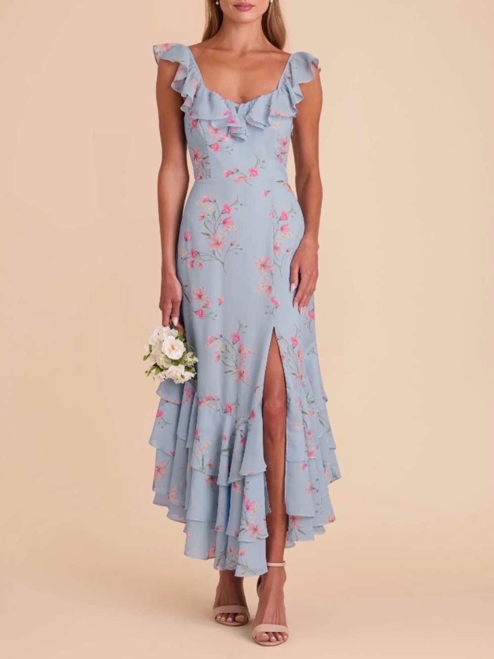 Birdy Grey Ginny Dress Chiffon Periwinkle Blue Le Fleur Ruffle Tiered Hem M NEW!
